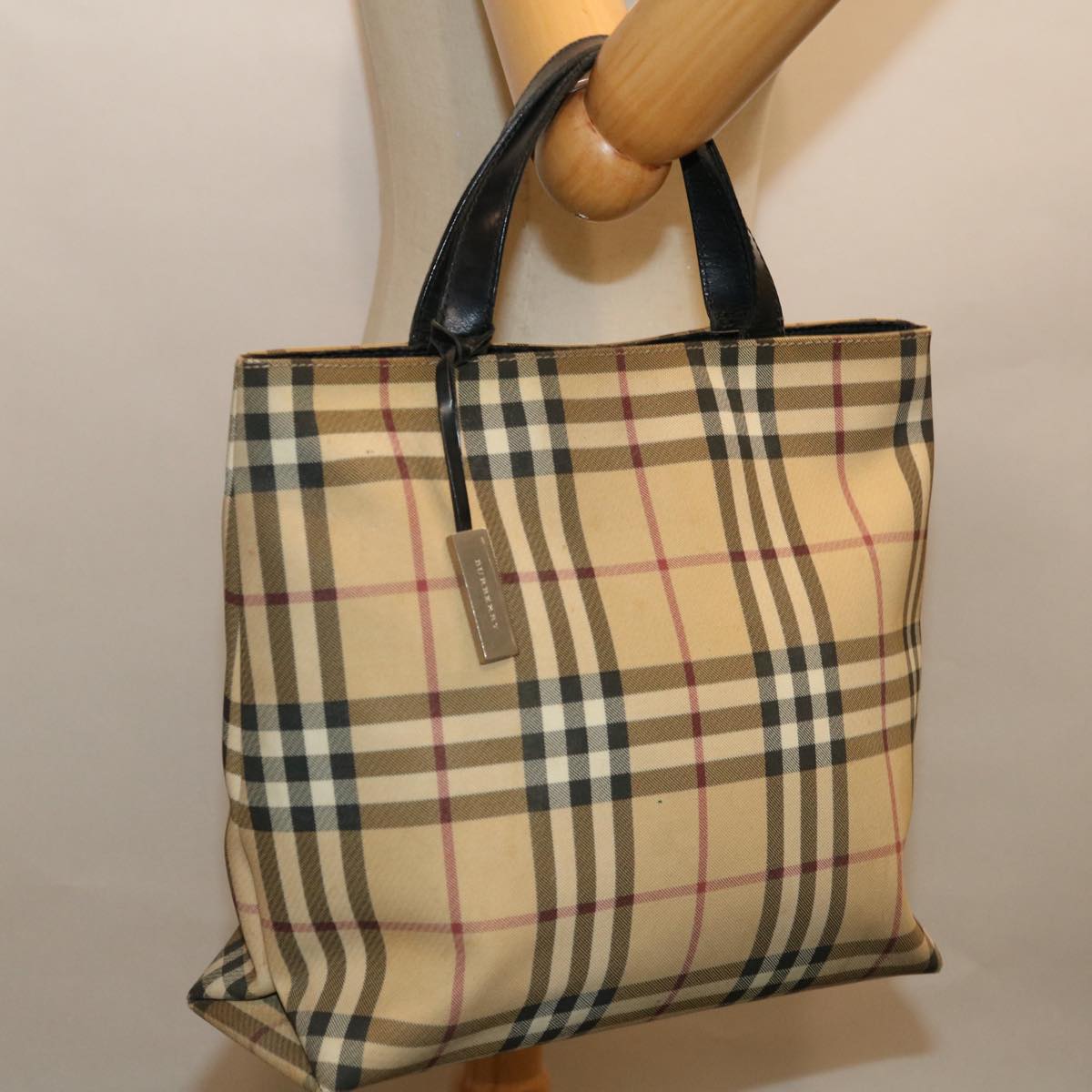 BURBERRY Nova Check Hand Bag PVC Beige Auth ki4182