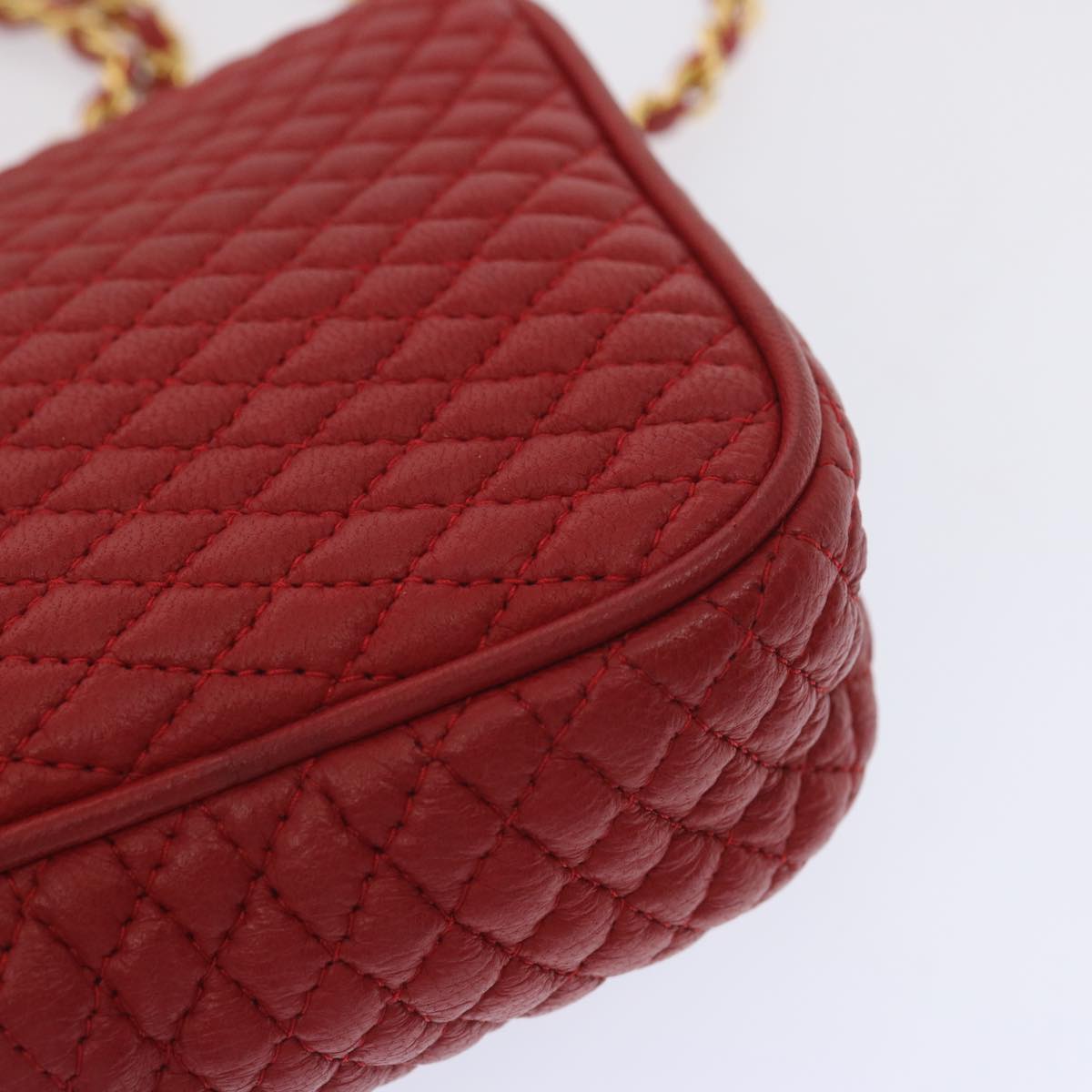 BALLY Matelasse Chain Shoulder Bag Leather Red Auth ki4189