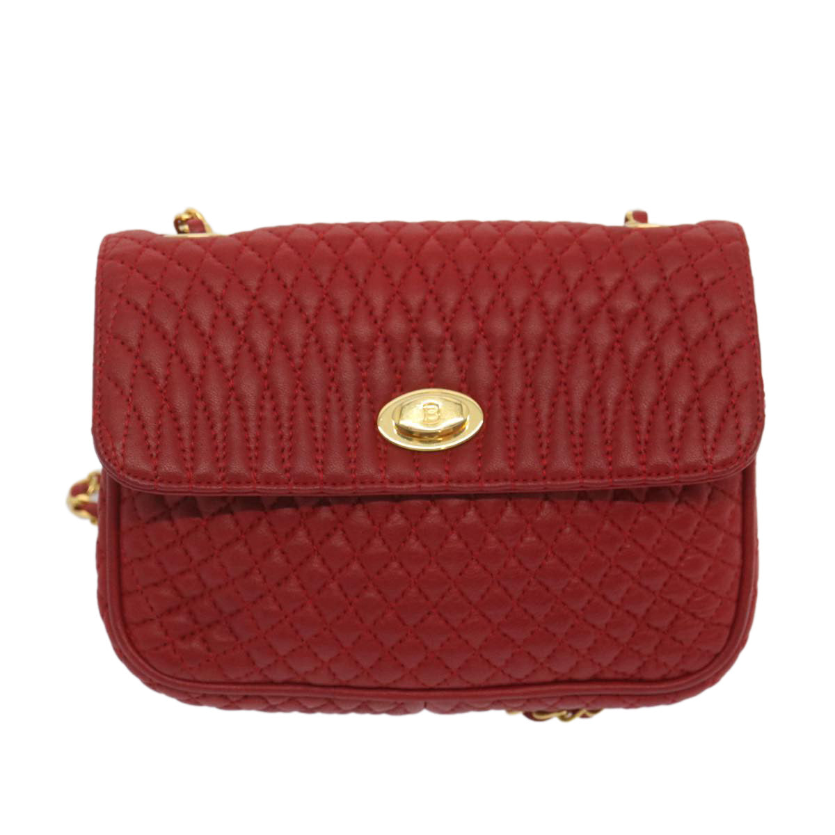 BALLY Matelasse Chain Shoulder Bag Leather Red Auth ki4189