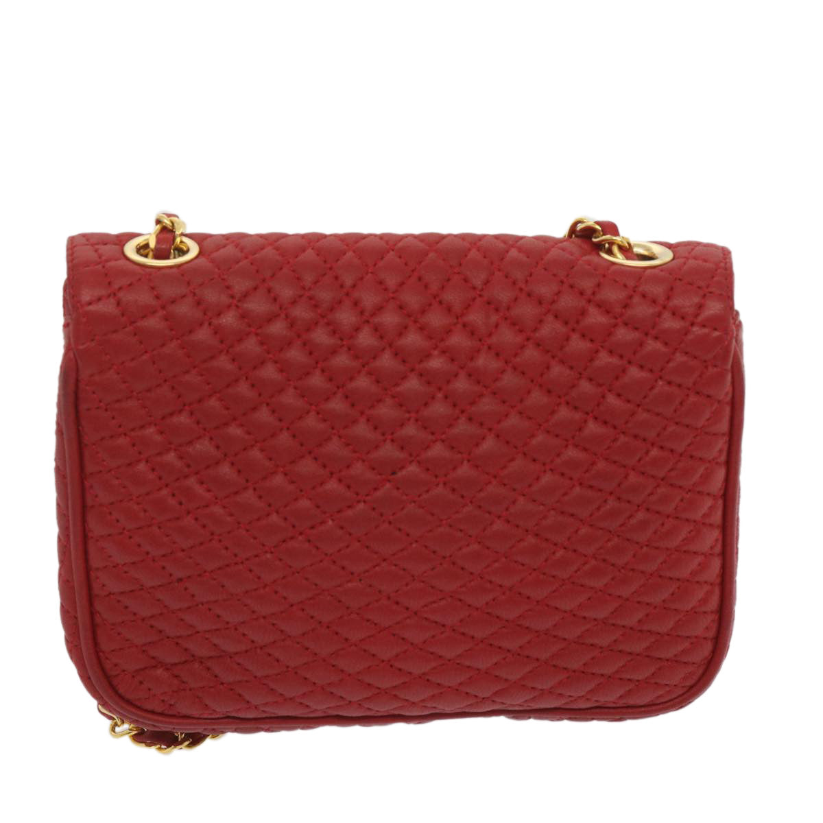 BALLY Matelasse Chain Shoulder Bag Leather Red Auth ki4189 - 0