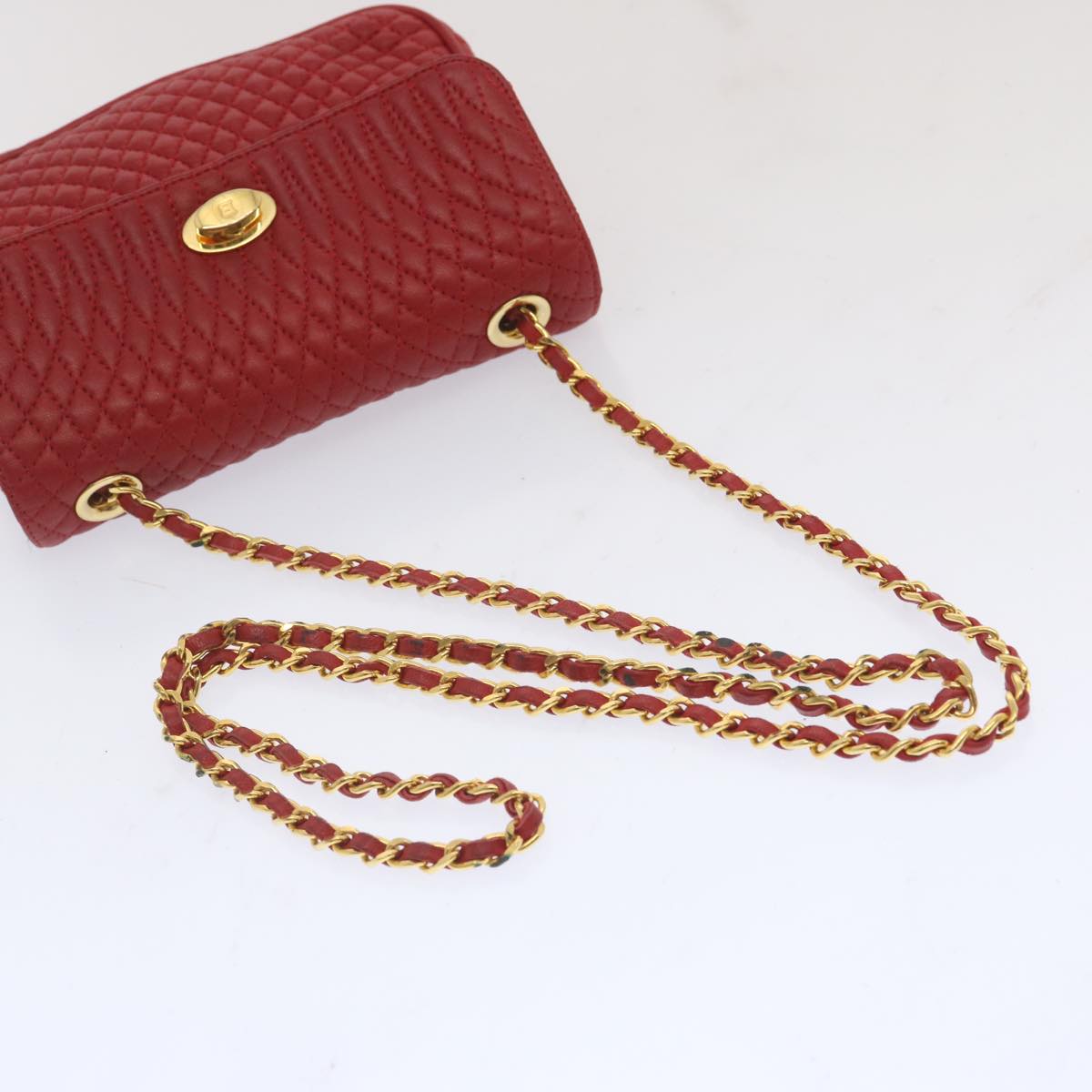 BALLY Matelasse Chain Shoulder Bag Leather Red Auth ki4189