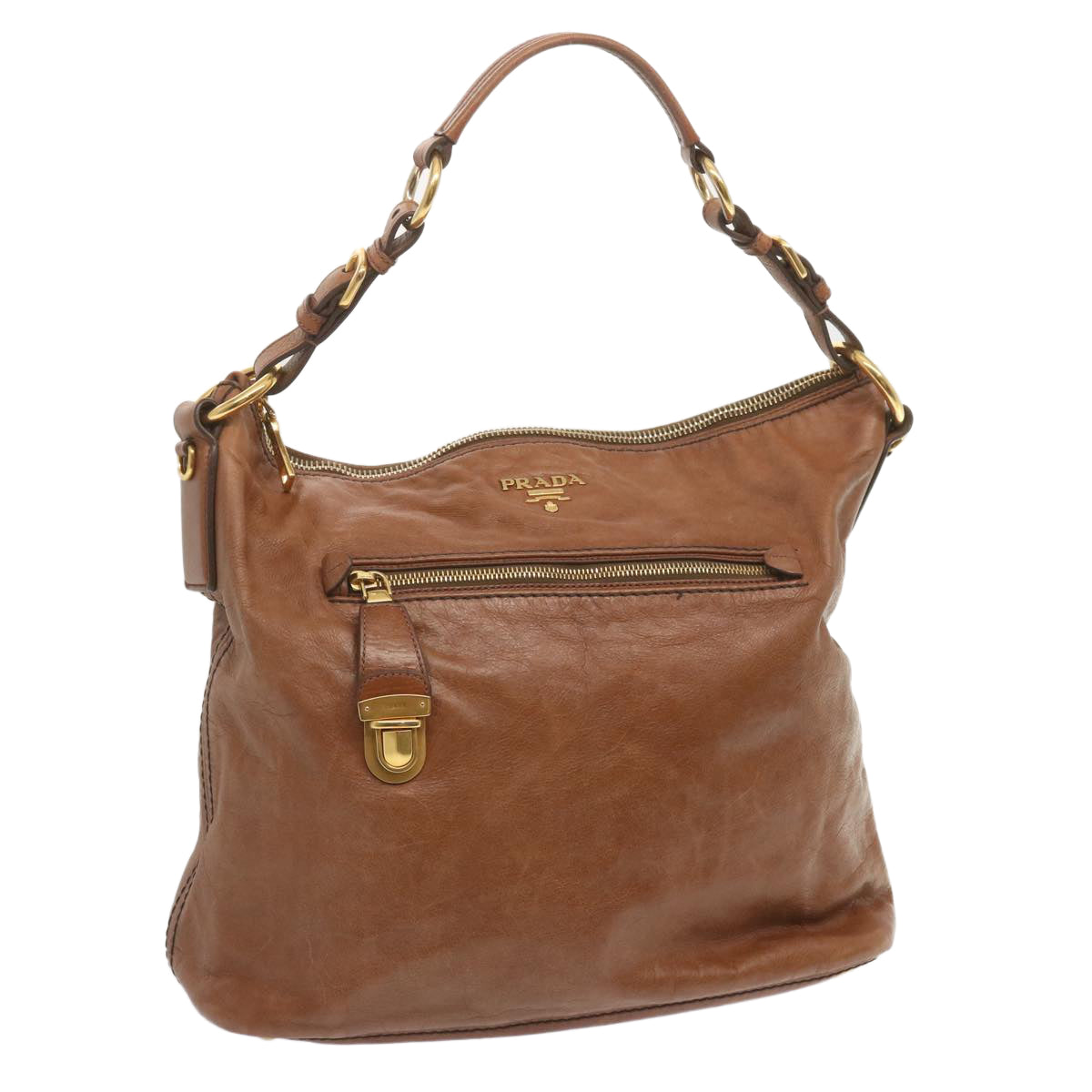 PRADA Shoulder Bag Leather Brown Auth ki4195