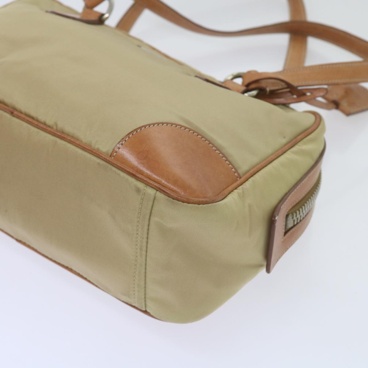 PRADA Hand Bag Nylon Beige Auth ki4219