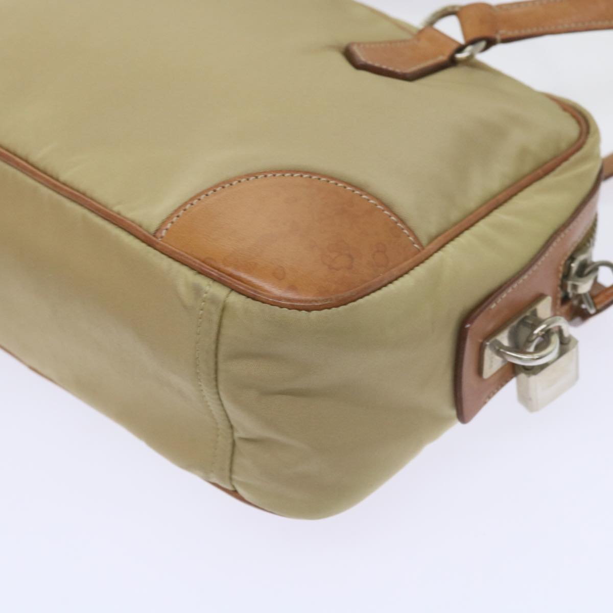 PRADA Hand Bag Nylon Beige Auth ki4219