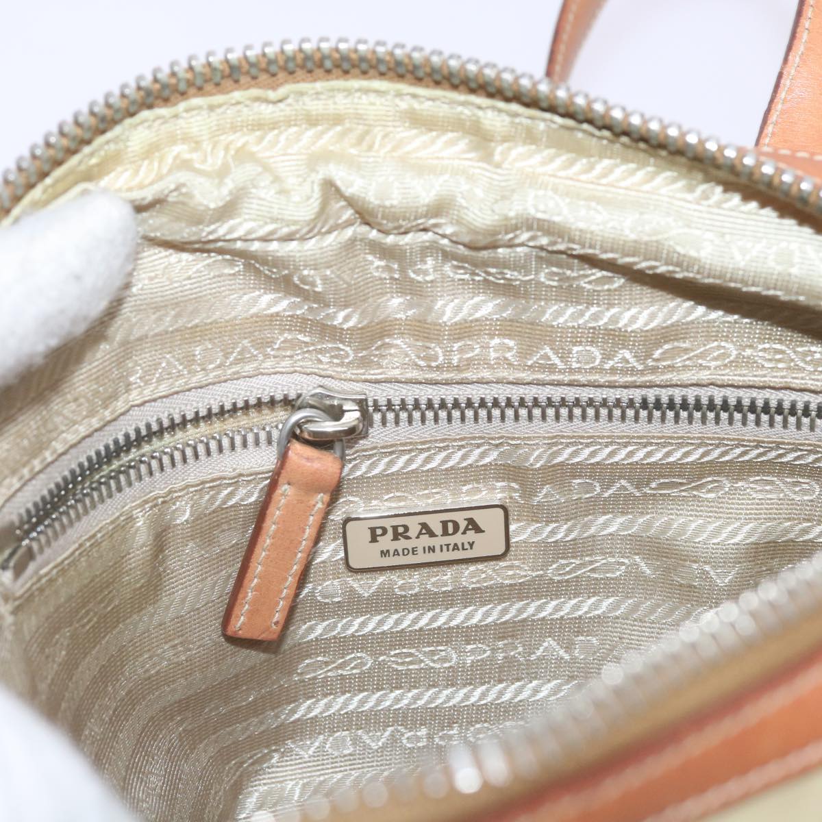 PRADA Hand Bag Nylon Beige Auth ki4219