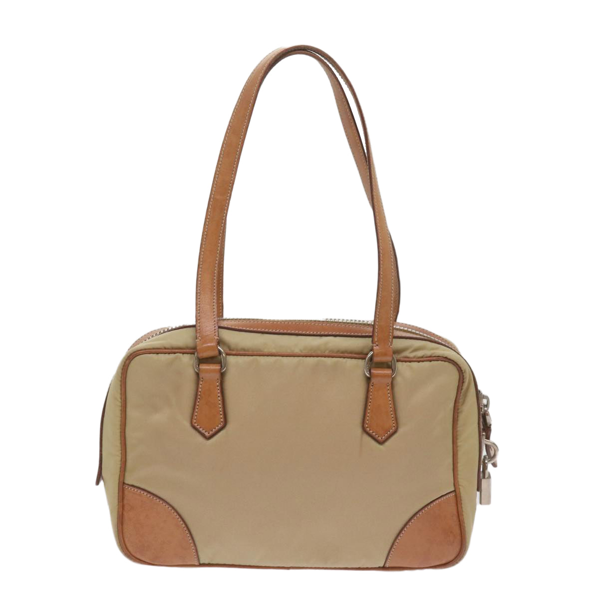 PRADA Hand Bag Nylon Beige Auth ki4219 - 0