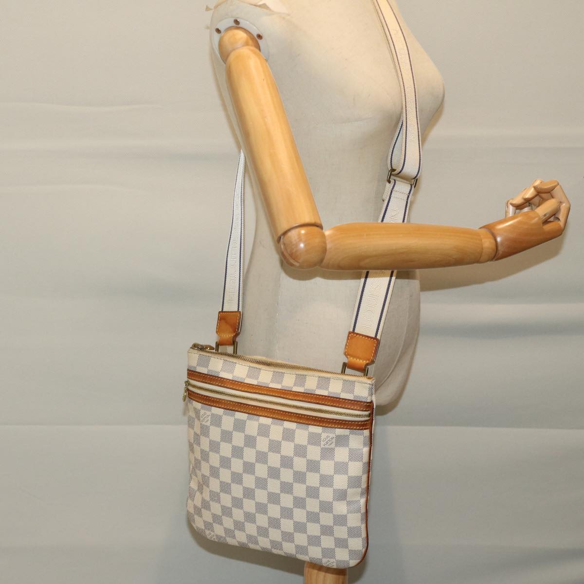 LOUIS VUITTON Damier Azur Pochette Bosphore Shoulder Bag N51112 LV Auth ki4224