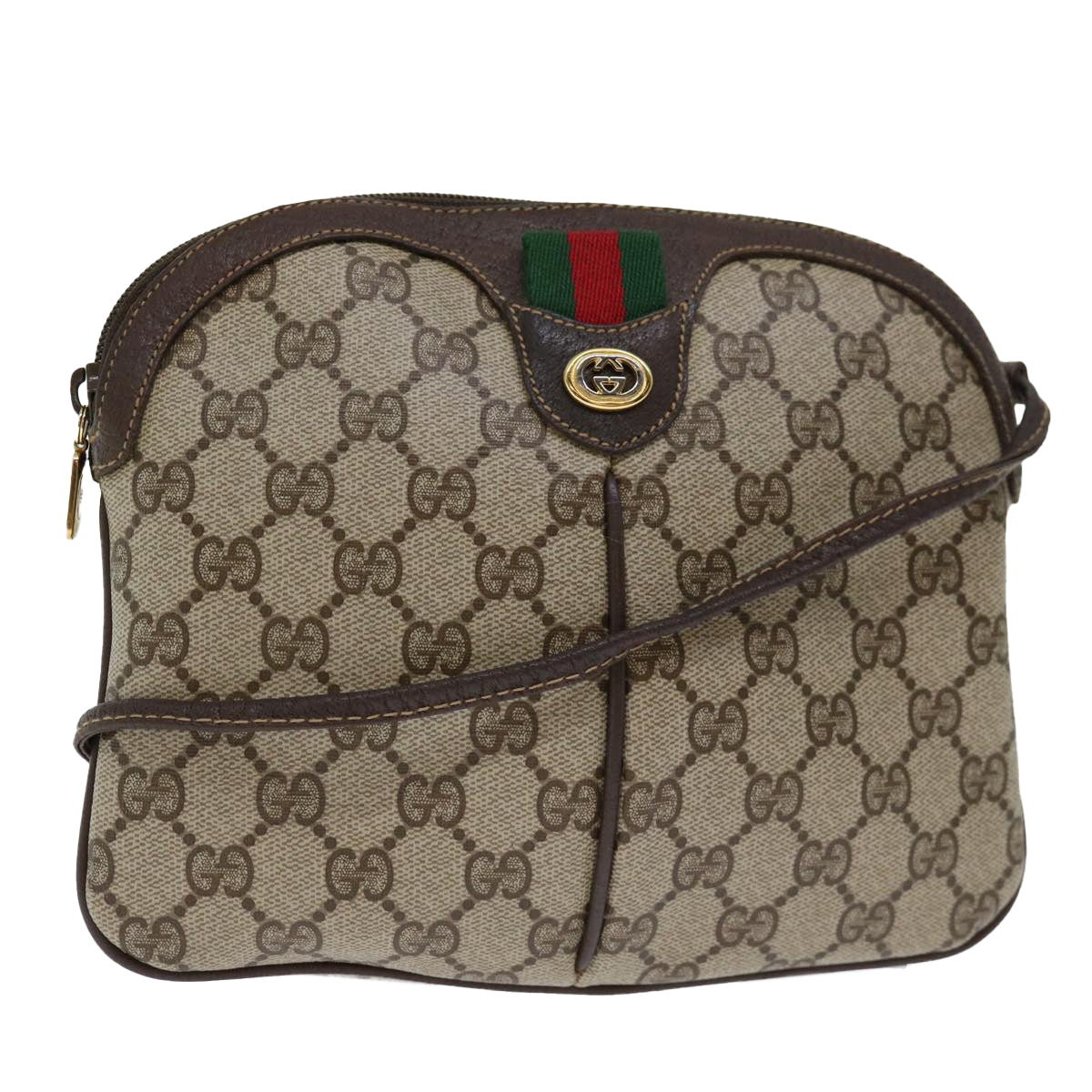 GUCCI GG Supreme Web Sherry Line Shoulder Bag Beige Red 904 02 047 Auth ki4227