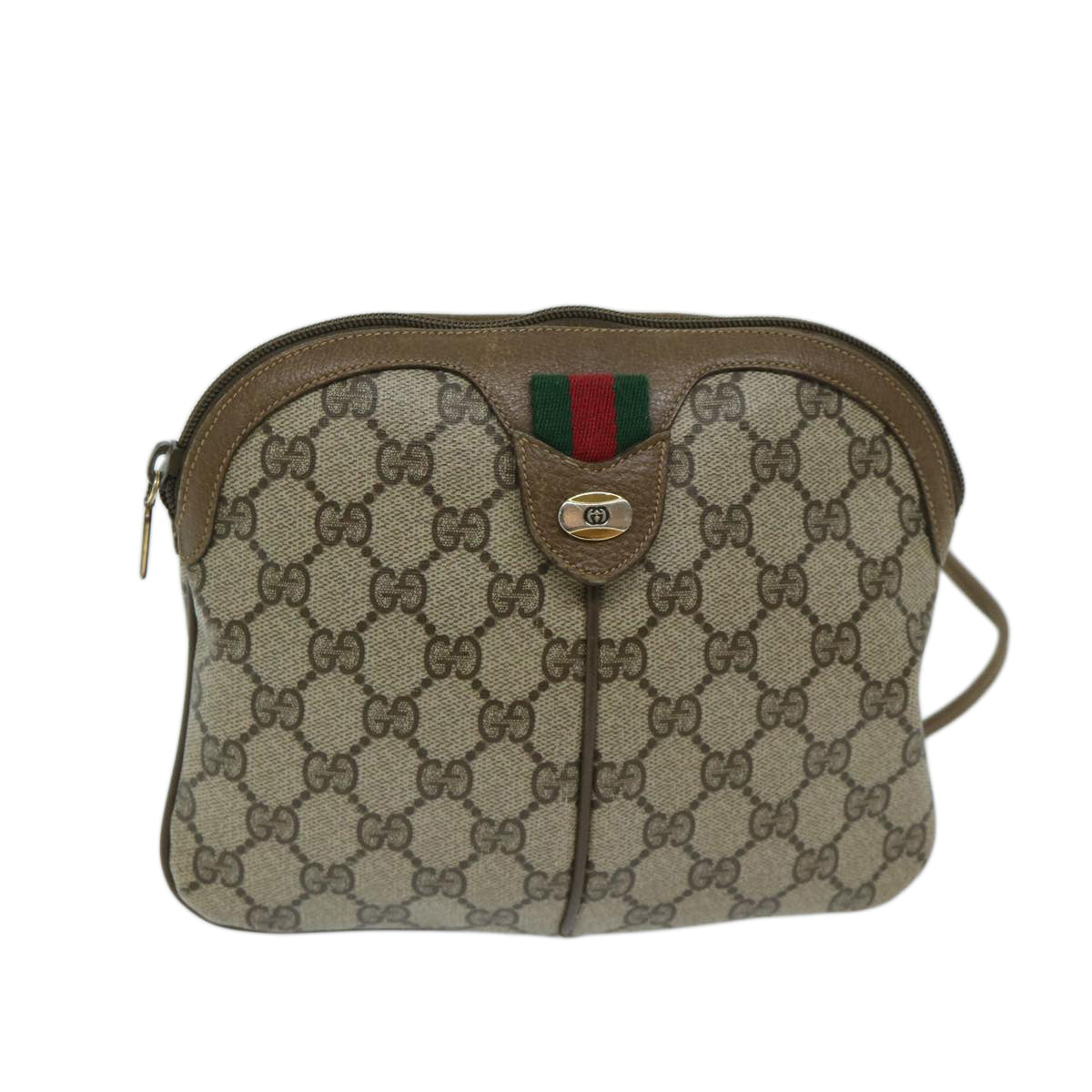 GUCCI GG Supreme Web Sherry Line Shoulder Bag Beige Red 98 02 047 Auth ki4228