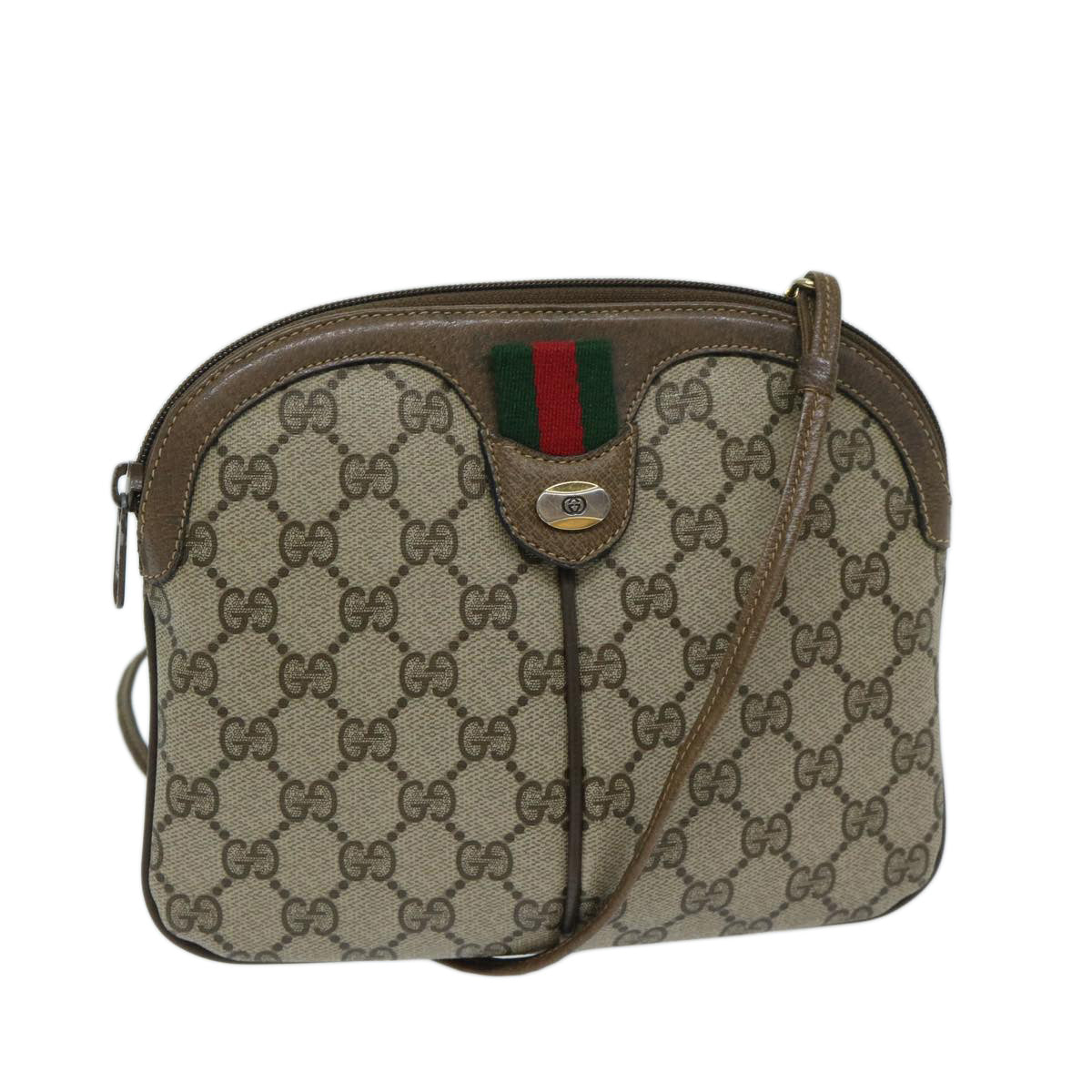 GUCCI GG Supreme Web Sherry Line Shoulder Bag Beige Red 904 02 047 Auth ki4229