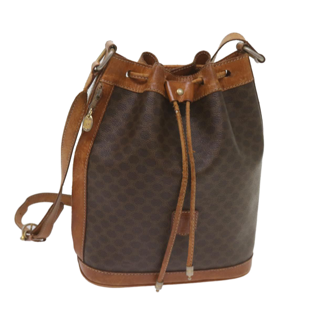 CELINE Macadam Canvas Shoulder Bag PVC Leather Brown Auth ki4237