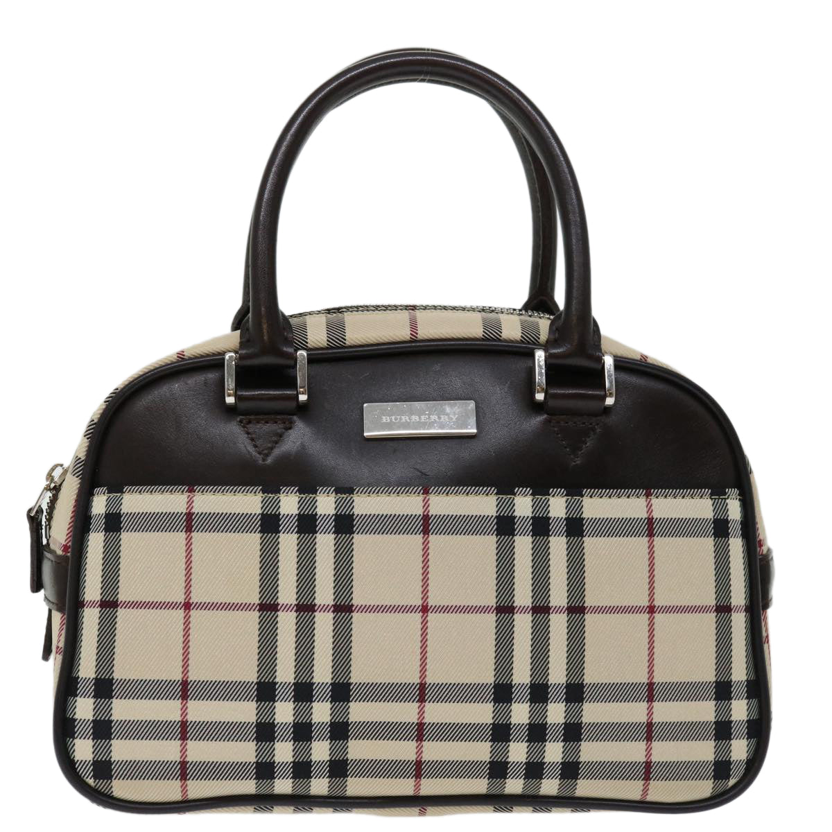 BURBERRY Nova Check Hand Bag Nylon Beige Auth ki4265