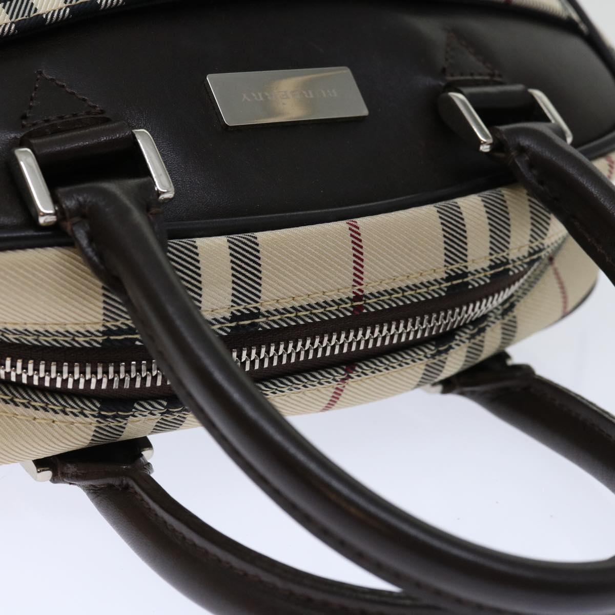 BURBERRY Nova Check Hand Bag Nylon Beige Auth ki4265