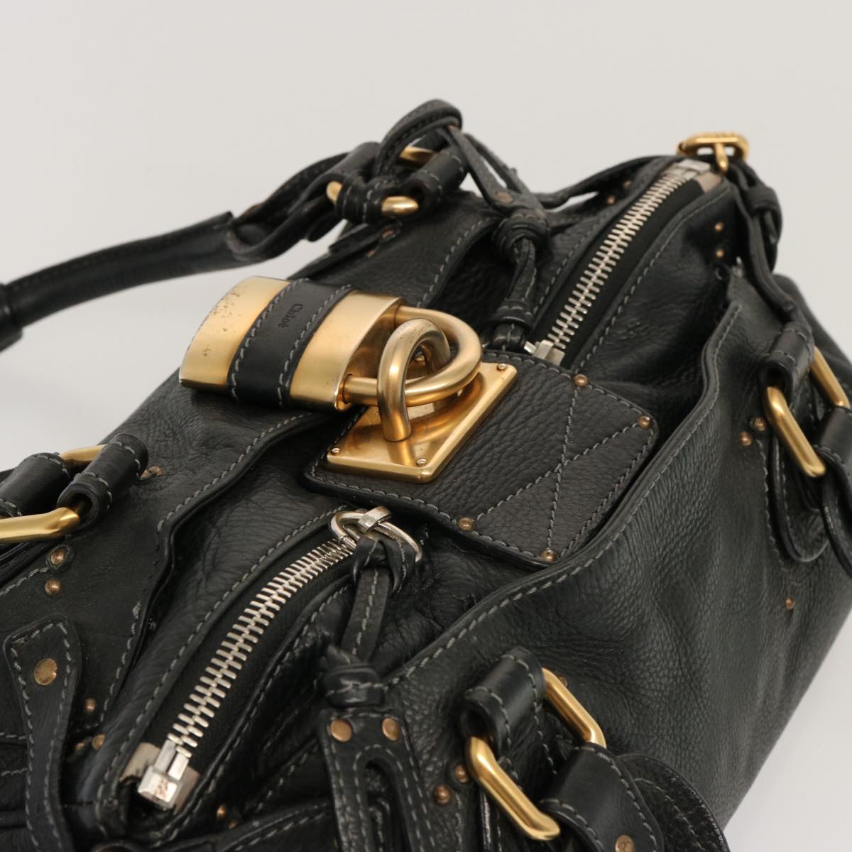 Chloe Paddington Hand Bag Leather Black Auth ki4267