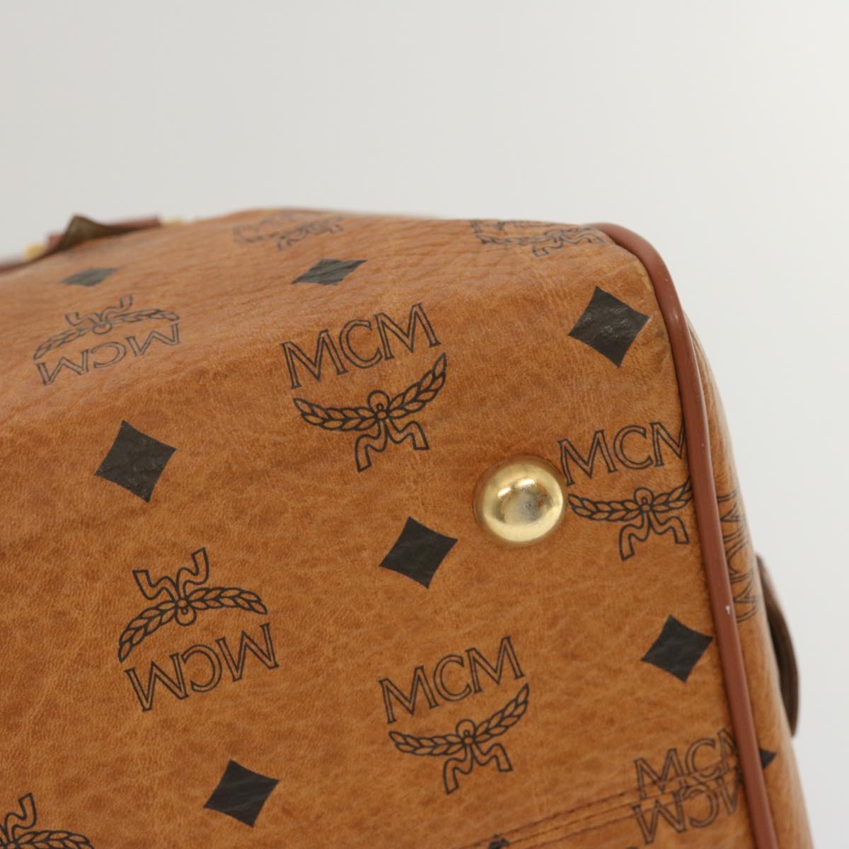 MCM Vicetos Logogram Mini Boston Bag PVC Leather Brown Auth ki4281
