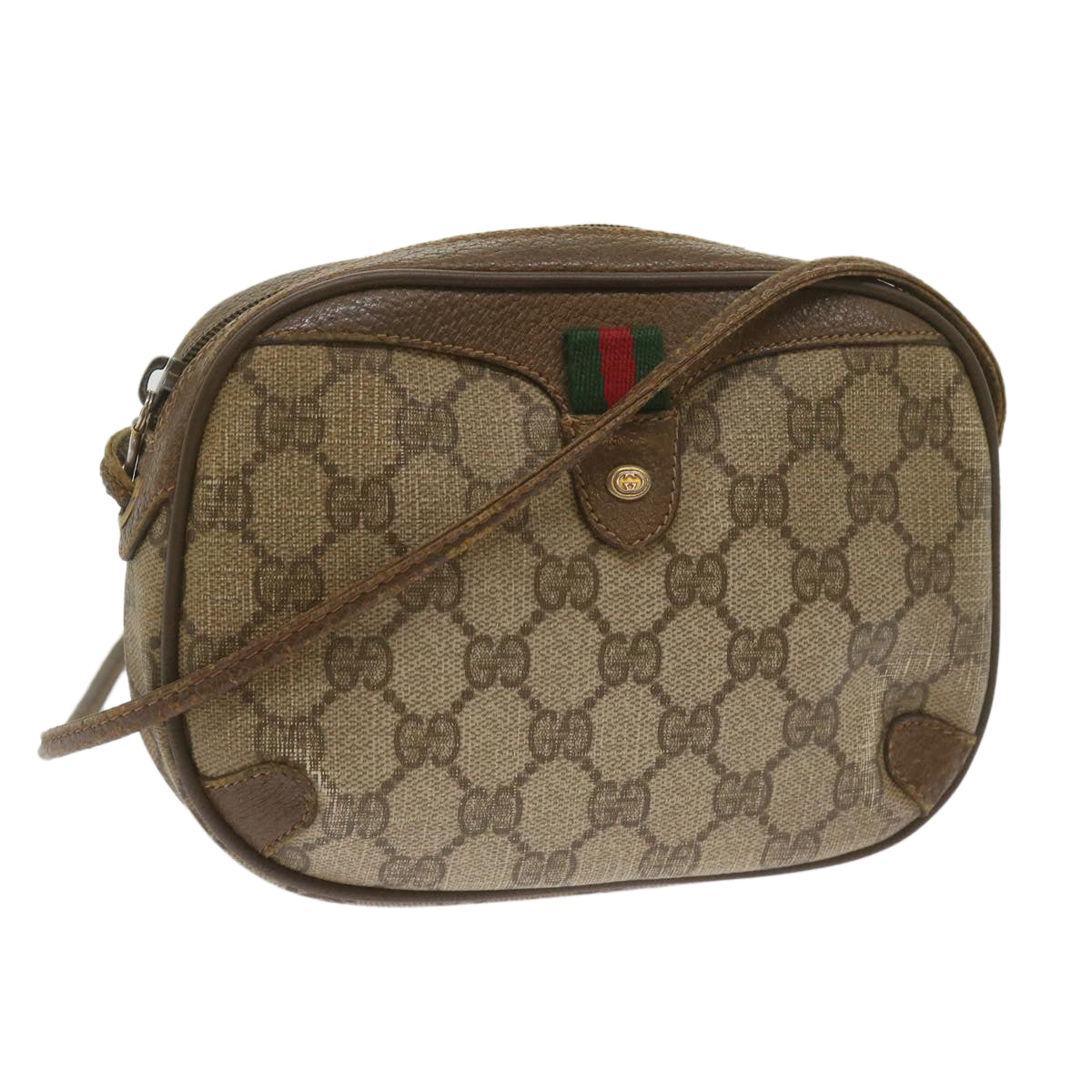 GUCCI GG Supreme Web Sherry Line Shoulder Bag Beige Red 89 02 066 Auth ki4283