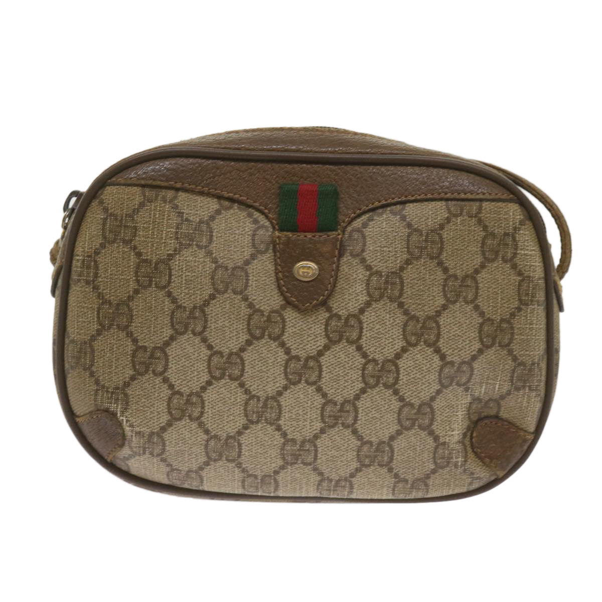 GUCCI GG Supreme Web Sherry Line Shoulder Bag Beige Red 89 02 066 Auth ki4283 - 0