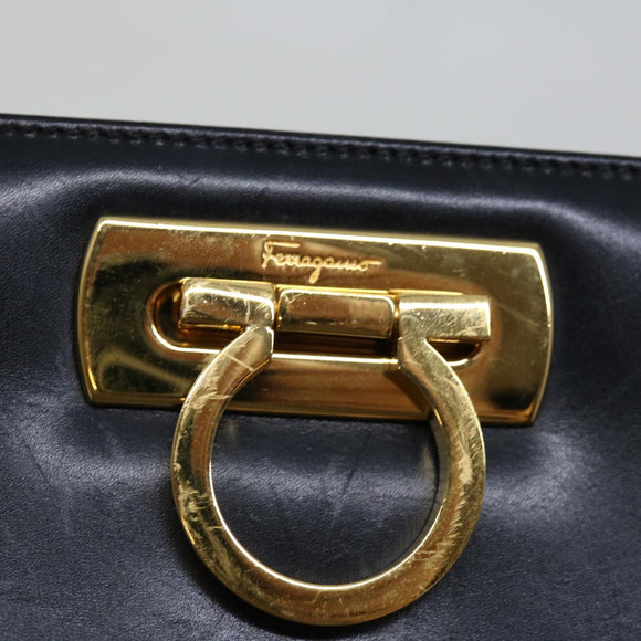 Salvatore Ferragamo Gancini Chain Shoulder Bag Leather Black Auth ki4289