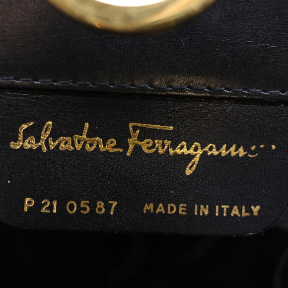 Salvatore Ferragamo Gancini Chain Shoulder Bag Leather Black Auth ki4289