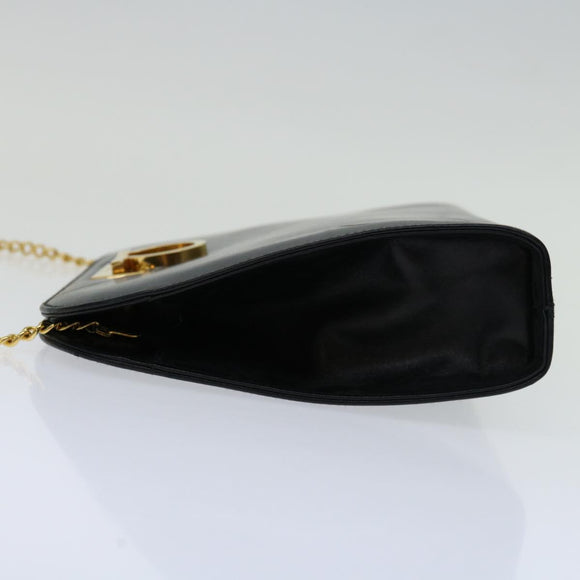 Salvatore Ferragamo Gancini Chain Shoulder Bag Leather Black Auth ki4289