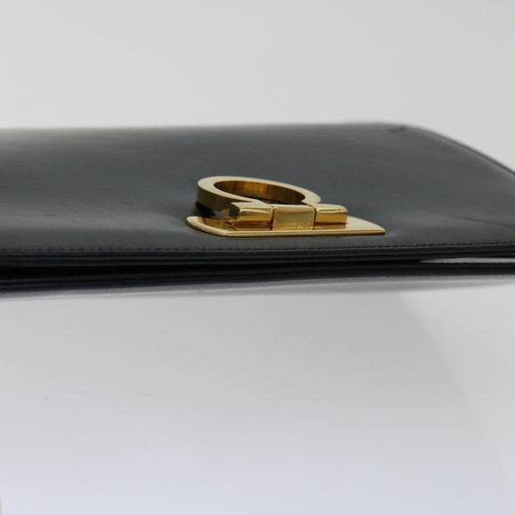 Salvatore Ferragamo Gancini Chain Shoulder Bag Leather Black Auth ki4289
