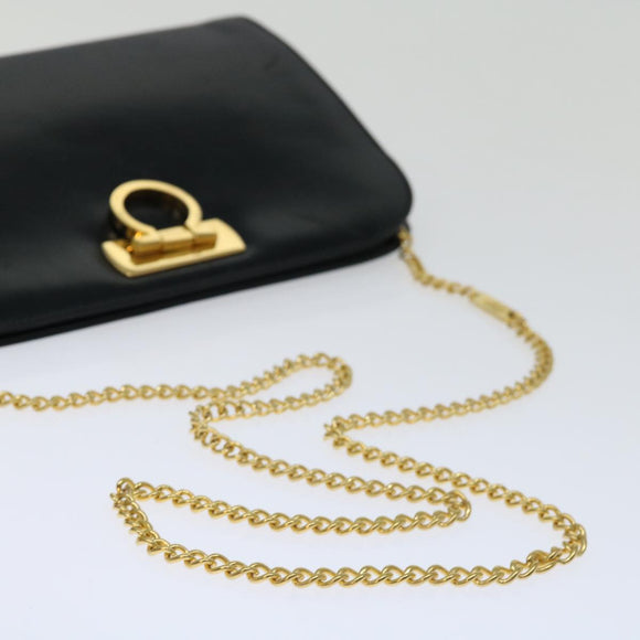 Salvatore Ferragamo Gancini Chain Shoulder Bag Leather Black Auth ki4289