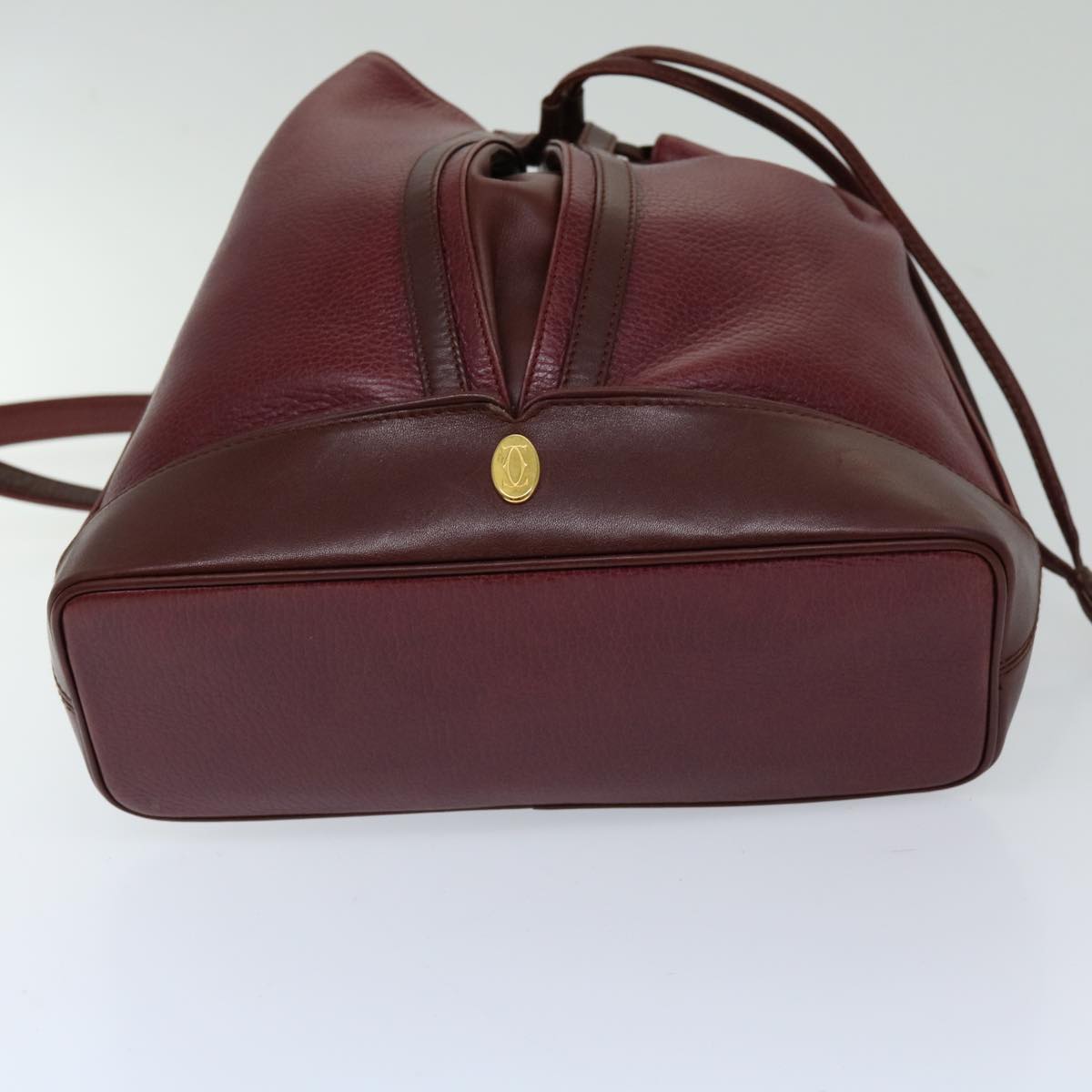 CARTIER Shoulder Bag Leather Bordeaux Auth ki4290