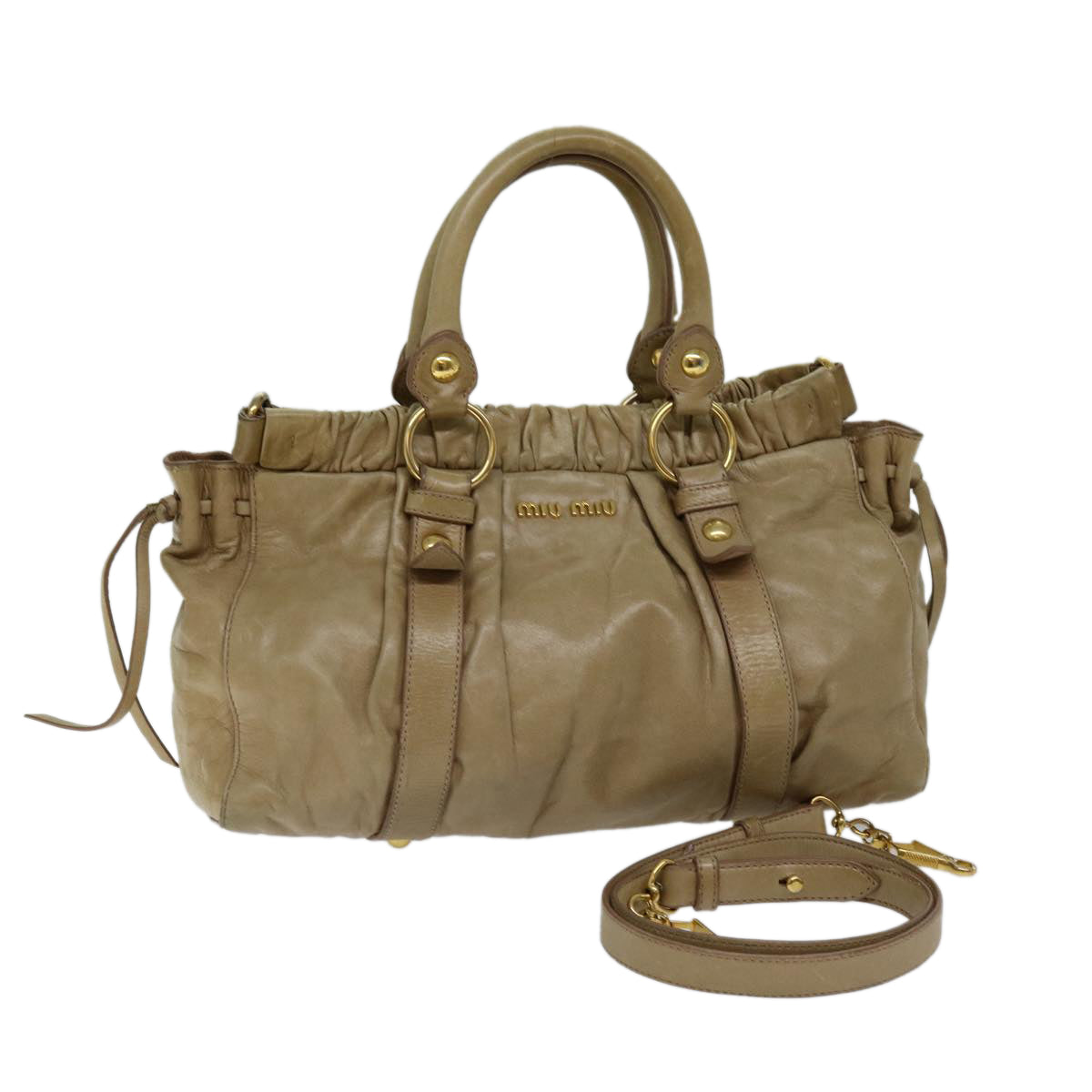 Miu Miu Shoulder Bag Leather 2way Beige Auth ki4297