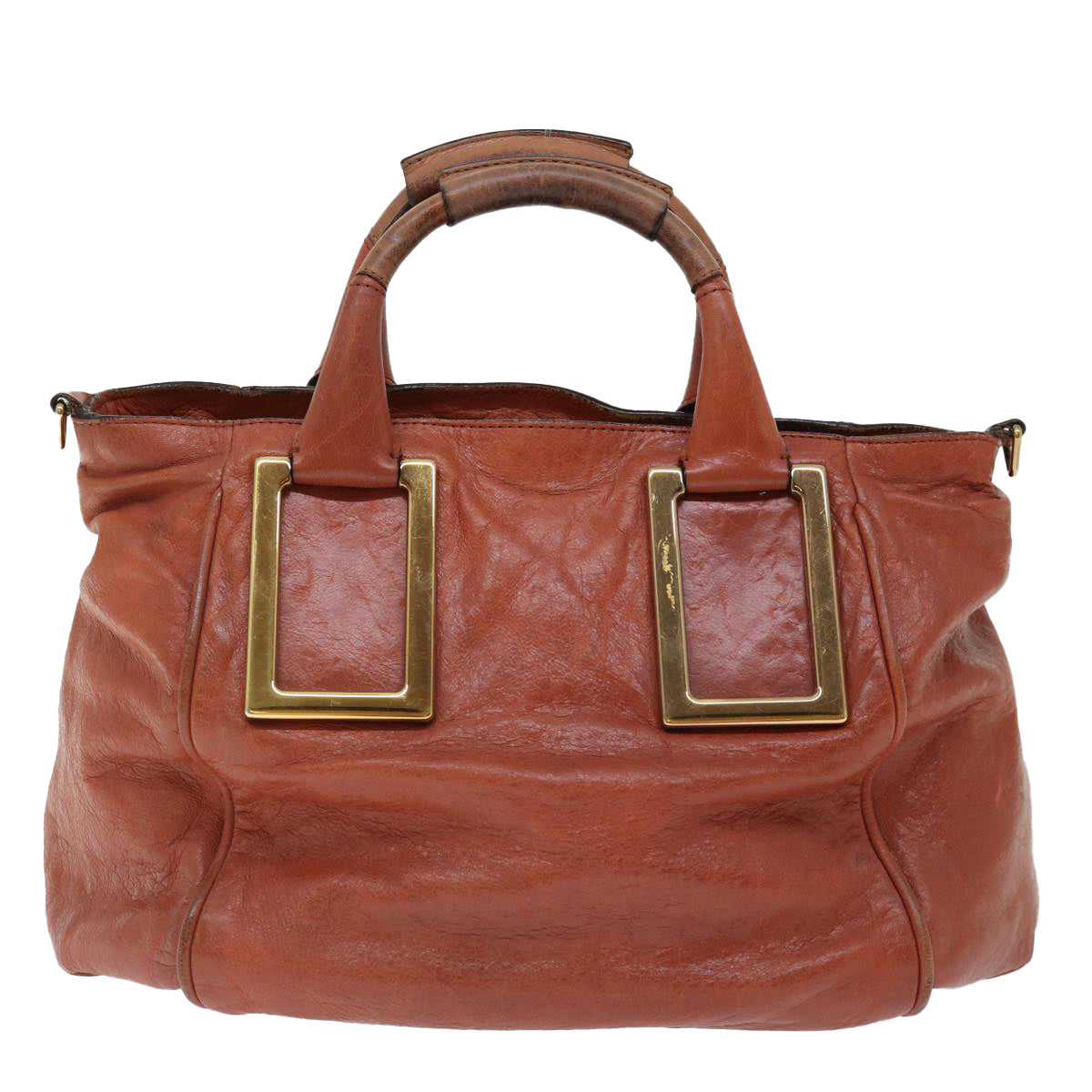 Chloe Etel Hand Bag Leather 2way Orange Auth ki4298 - 0