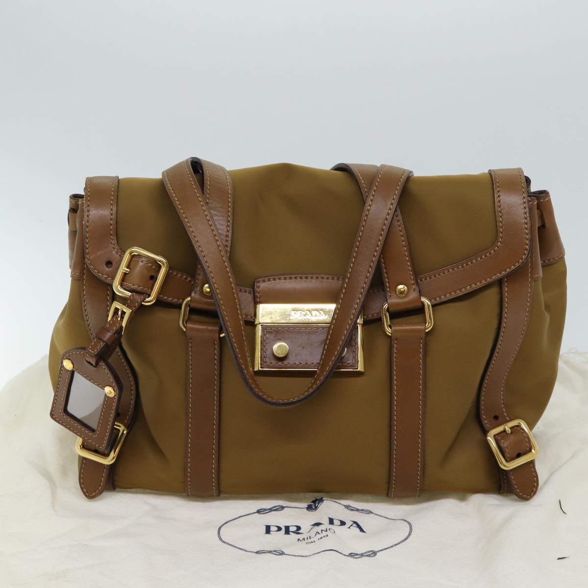 PRADA Shoulder Bag Nylon Leather Brown Auth ki4307