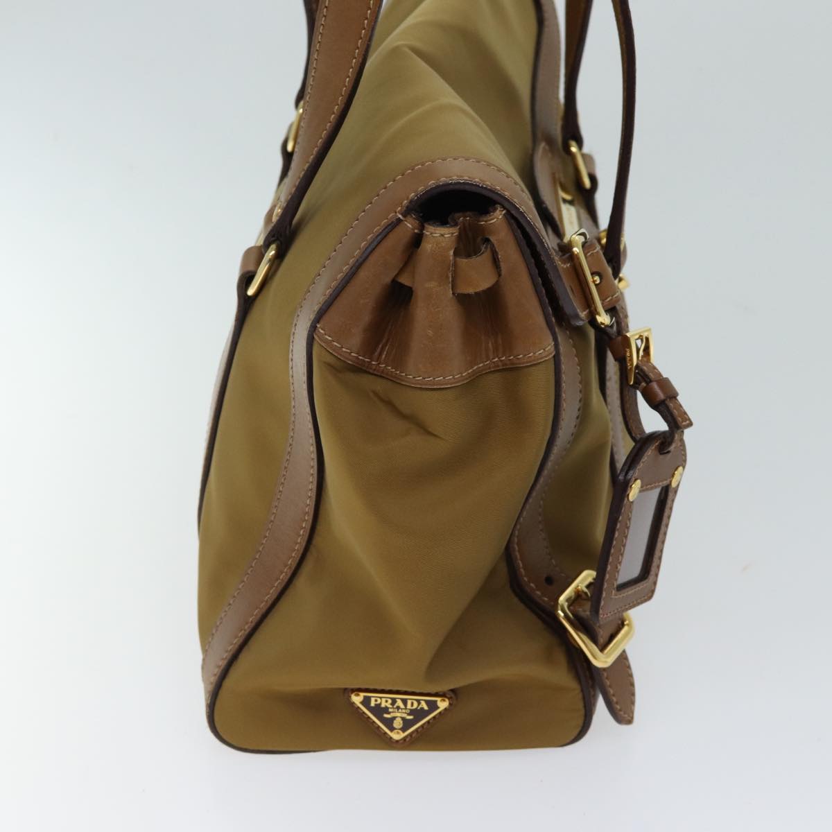 PRADA Shoulder Bag Nylon Leather Brown Auth ki4307