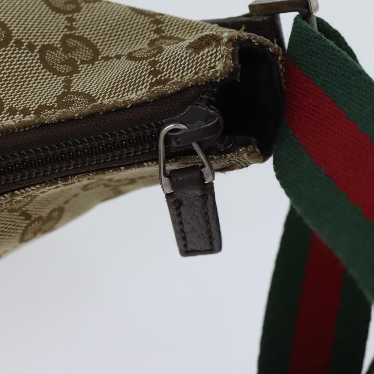 GUCCI GG Canvas Web Sherry Line Shoulder Bag Beige Red Green 192756 Auth ki4312