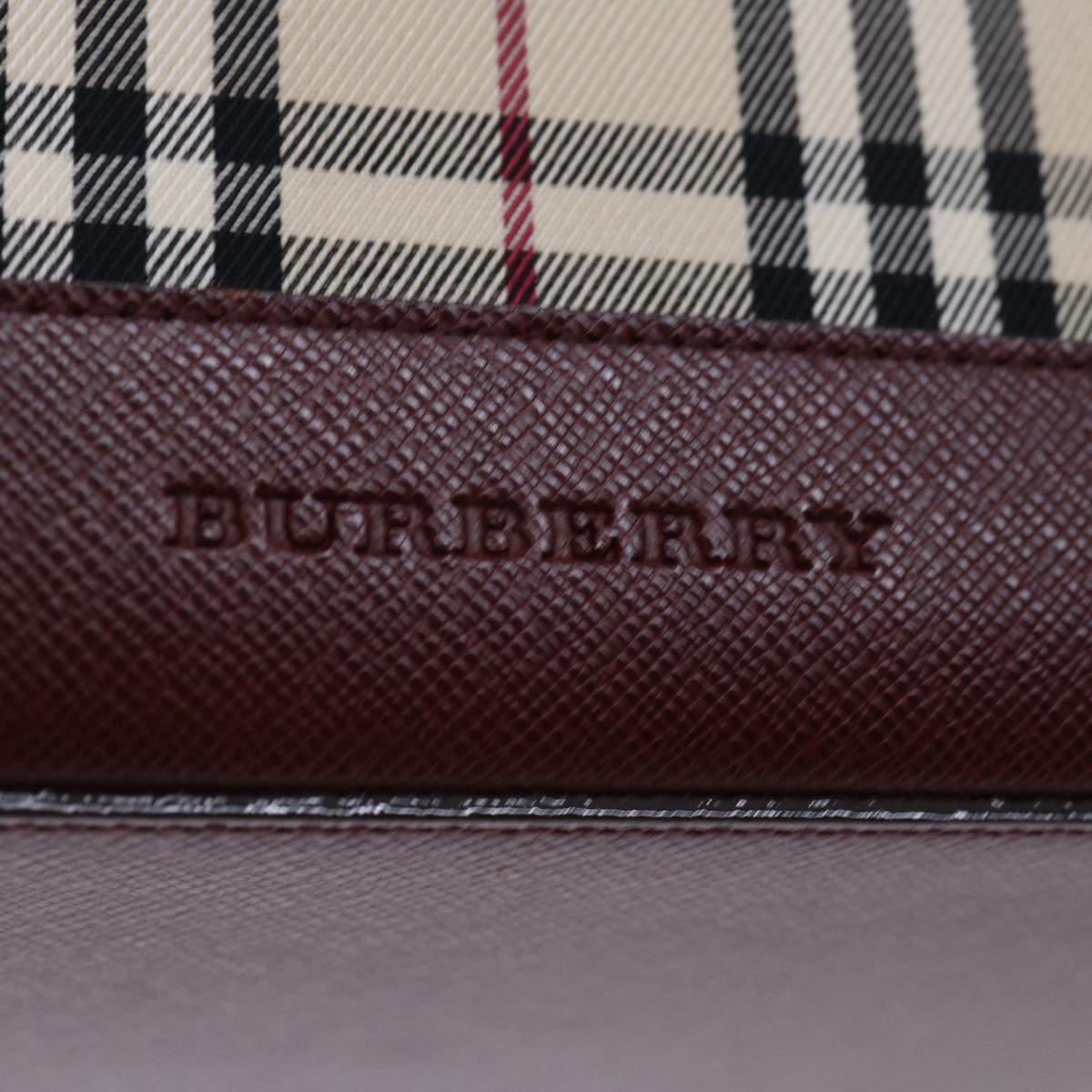 BURBERRY Nova Check Hand Bag Canvas Leather Beige Wine Red Auth ki4316