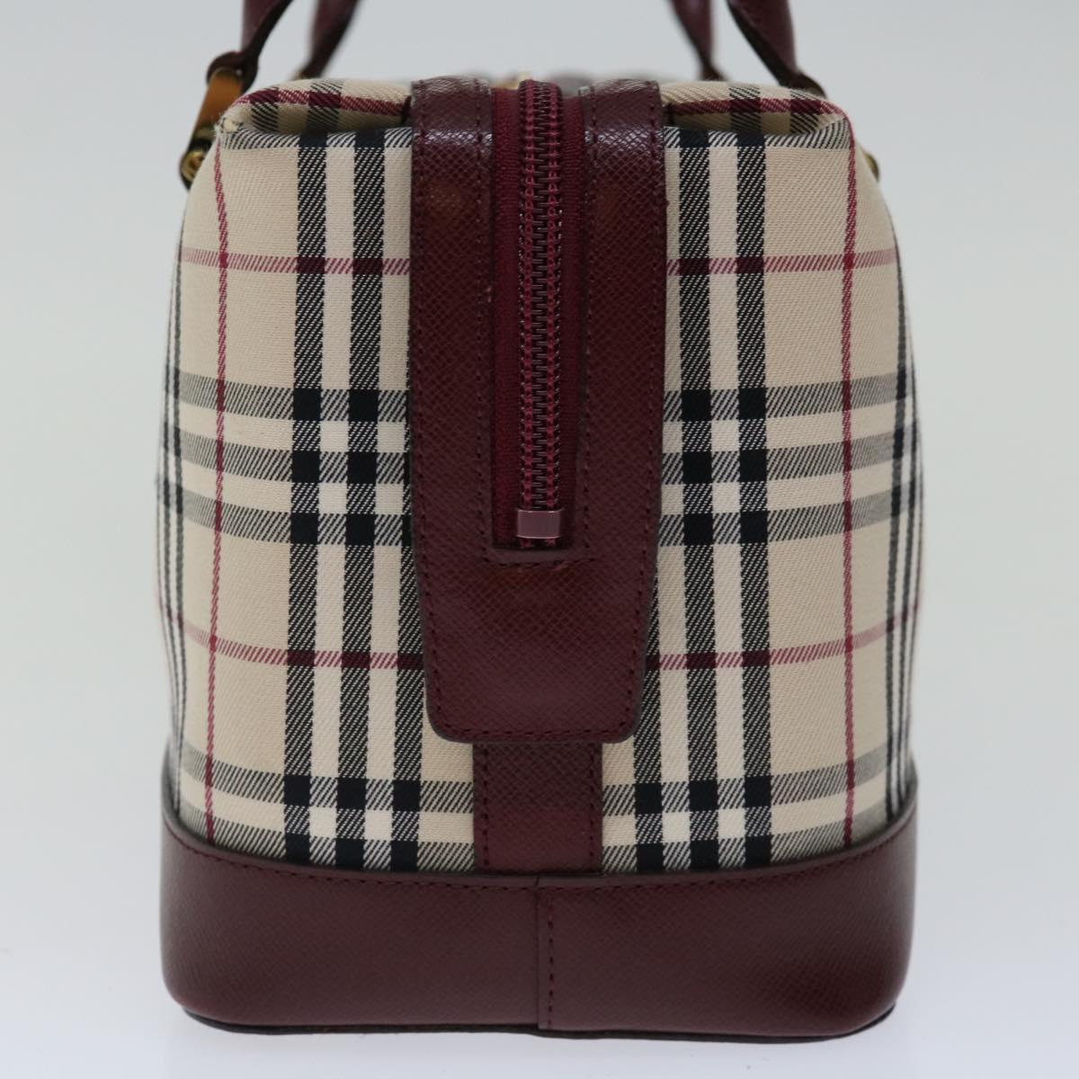 BURBERRY Nova Check Hand Bag Canvas Leather Beige Wine Red Auth ki4316