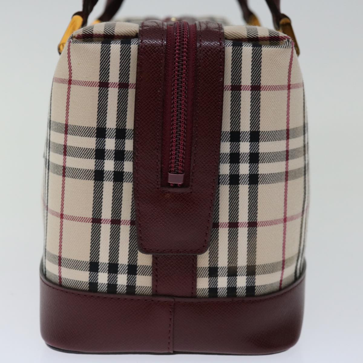 BURBERRY Nova Check Hand Bag Canvas Leather Beige Wine Red Auth ki4316