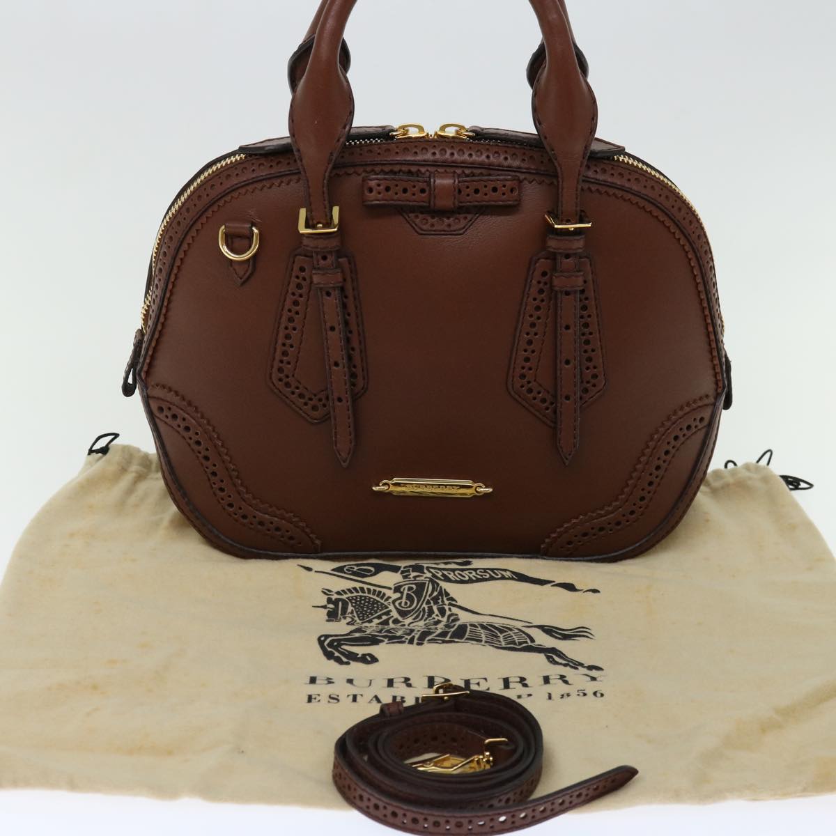 BURBERRY Hand Bag Leather 2way Brown Auth ki4317A