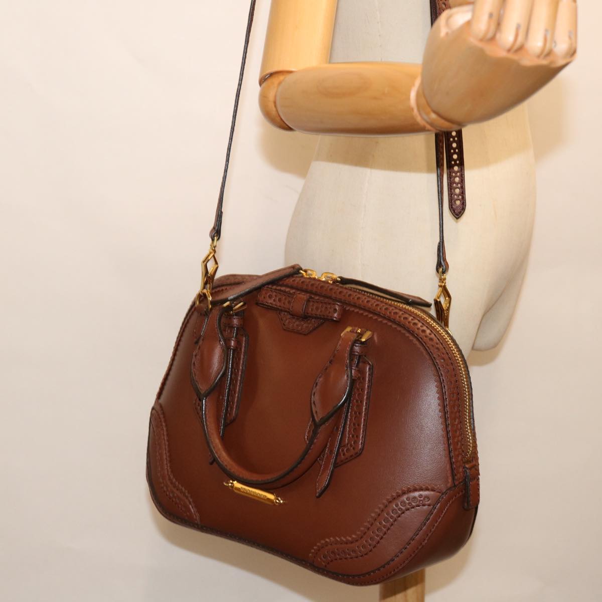 BURBERRY Hand Bag Leather 2way Brown Auth ki4317A