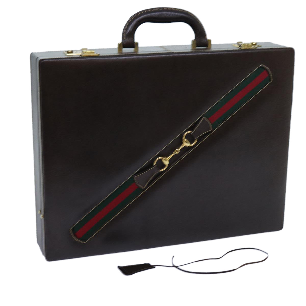 GUCCI Horsebit Old Gucci Briefcase Leather Red Green Brown Auth ki4323