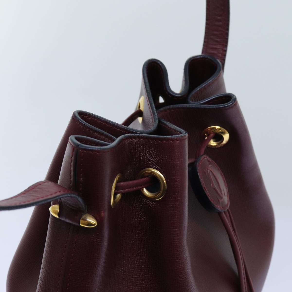 CARTIER Shoulder Bag Leather Bordeaux Auth ki4341