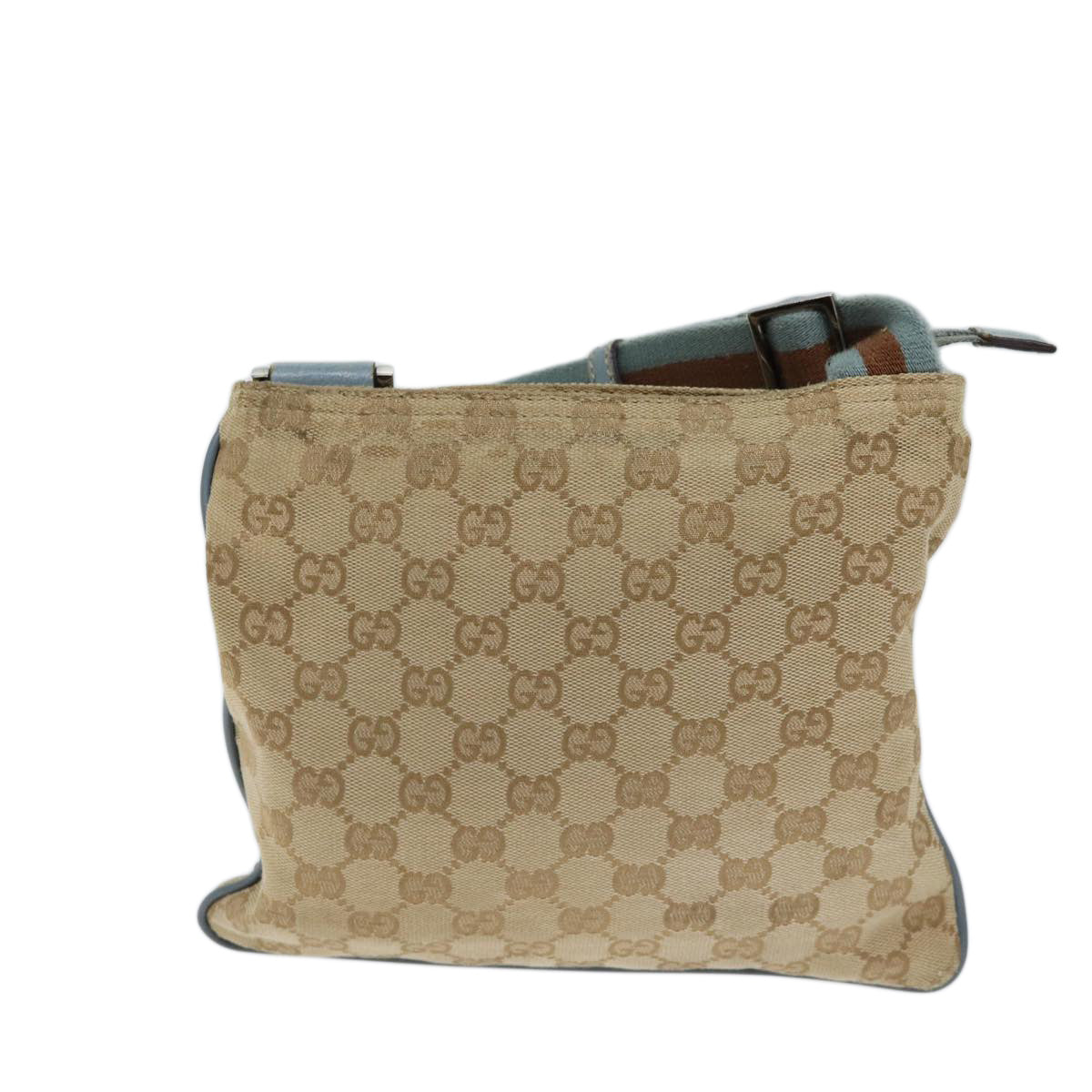 GUCCI GG Canvas Sherry Line Shoulder Bag Light Blue Brown 146309 Auth ki4375