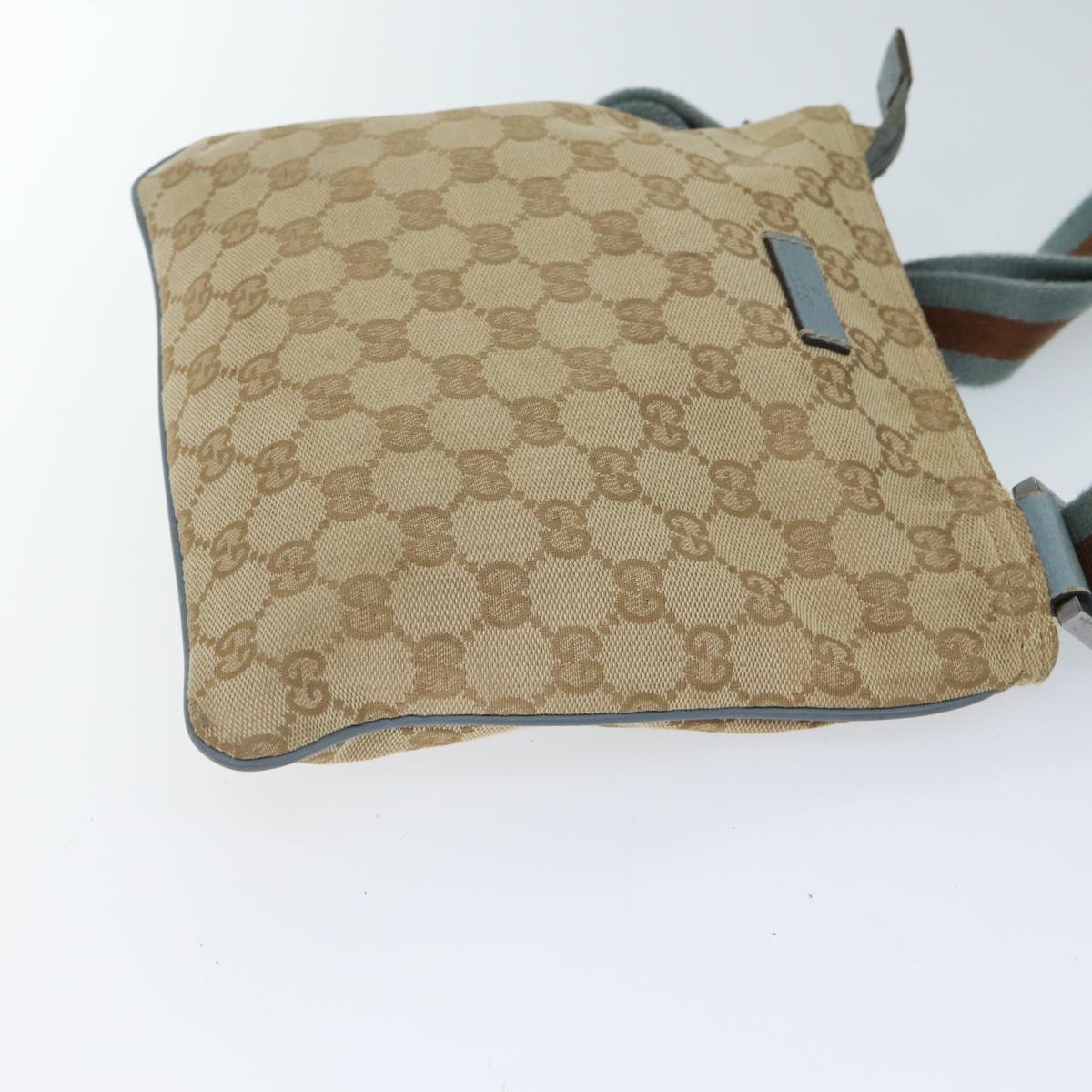 GUCCI GG Canvas Sherry Line Shoulder Bag Light Blue Brown 146309 Auth ki4375