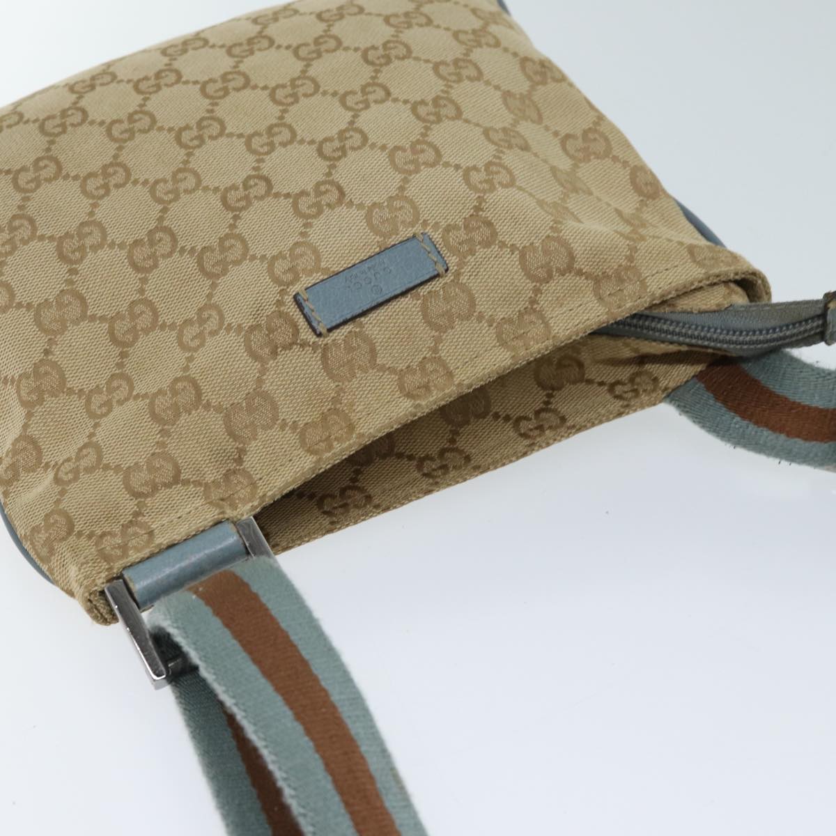 GUCCI GG Canvas Sherry Line Shoulder Bag Light Blue Brown 146309 Auth ki4375