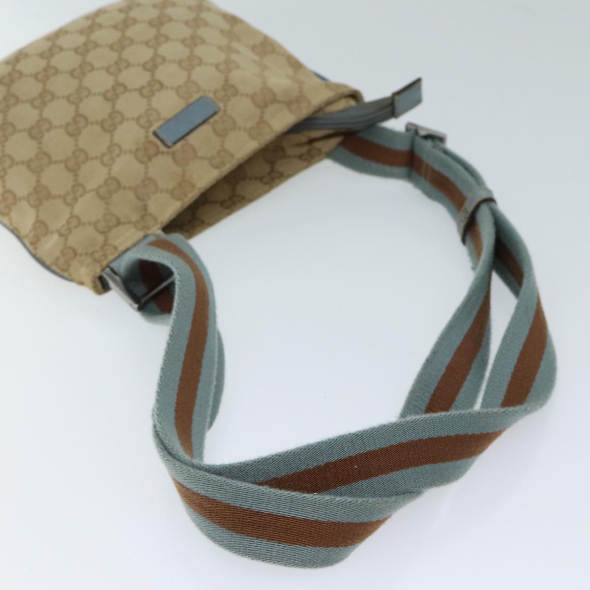 GUCCI GG Canvas Sherry Line Shoulder Bag Light Blue Brown 146309 Auth ki4375