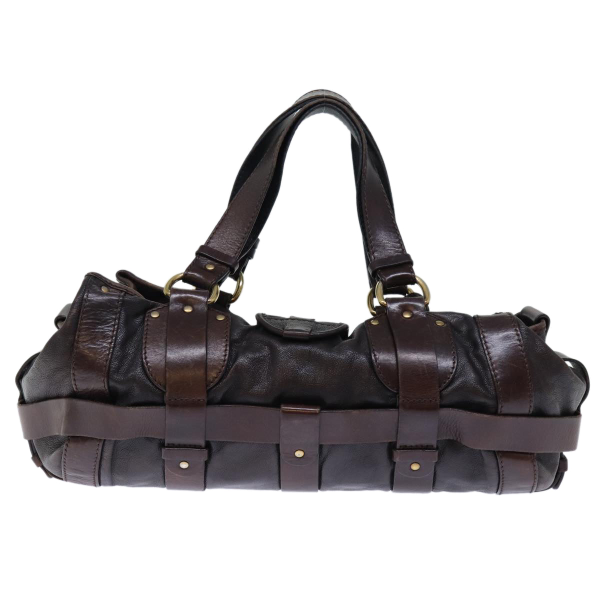 Chloe Kerala Hand Bag Leather Dark Brown Auth ki4385