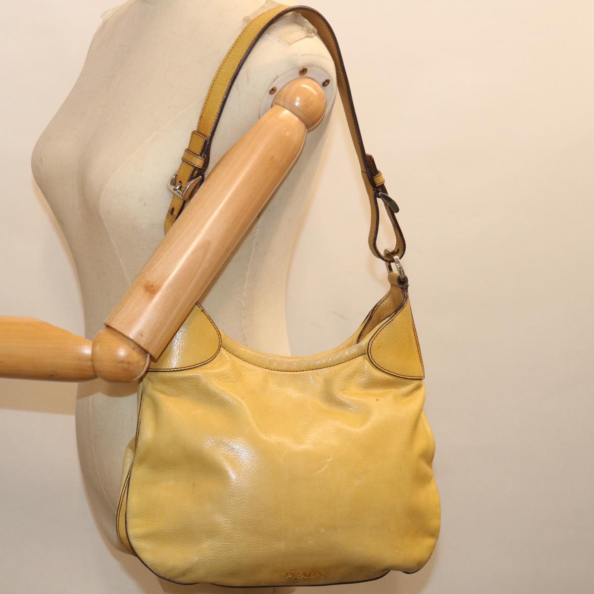 PRADA Shoulder Bag Leather Yellow Auth ki4389