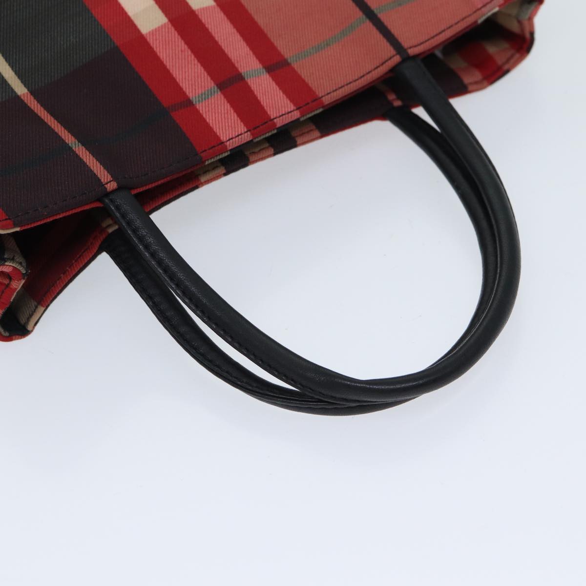 BURBERRY Nova Check Hand Bag Canvas Red Black Auth ki4392