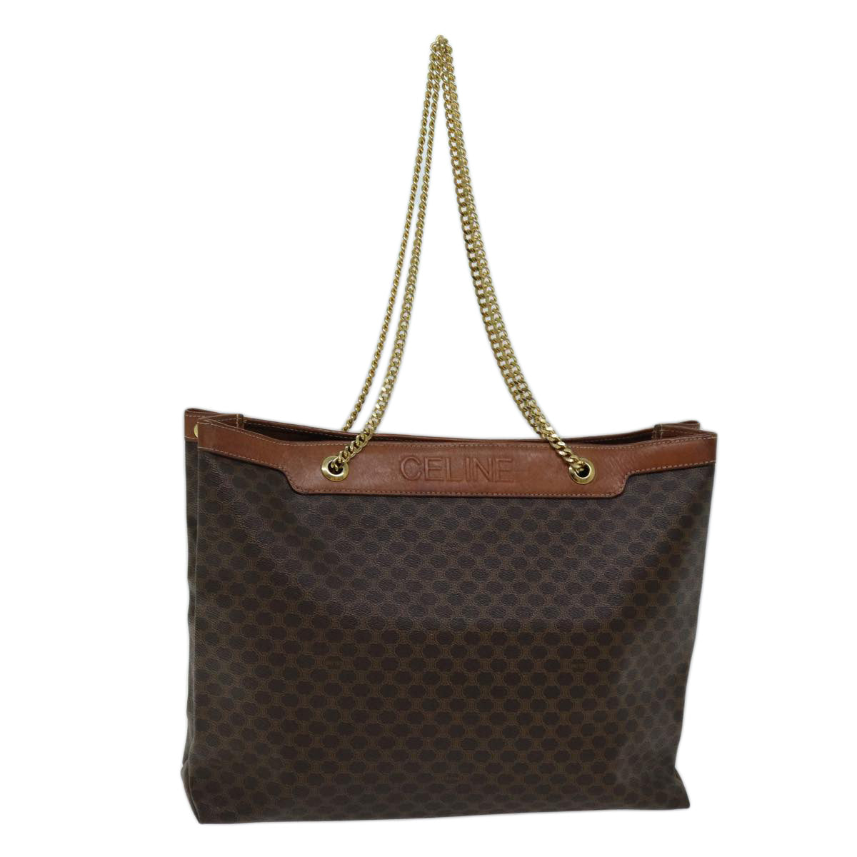 CELINE Macadam Canvas Chain Tote Bag PVC Brown Auth ki4403