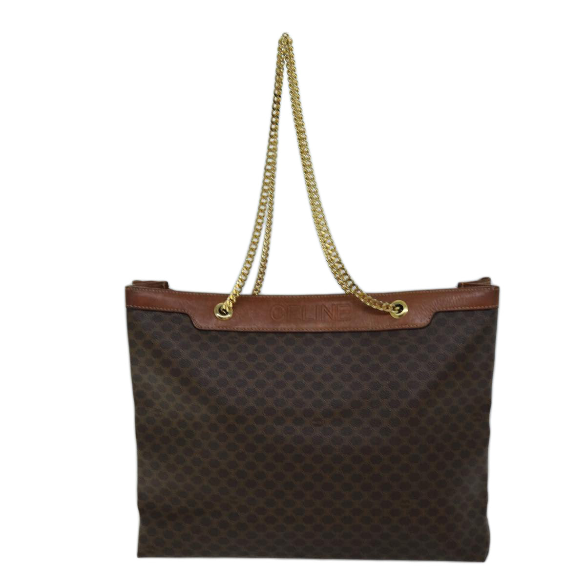 CELINE Macadam Canvas Chain Tote Bag PVC Brown Auth ki4403 - 0