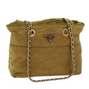 PRADA Quilted Chain Shoulder Bag Nylon Beige Auth ki4426-1
