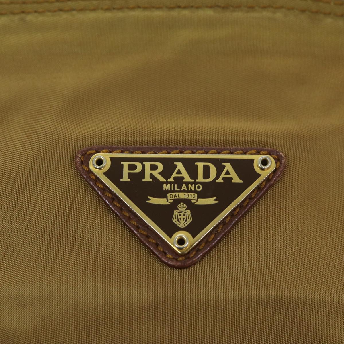 PRADA Quilted Chain Shoulder Bag Nylon Beige Auth ki4426